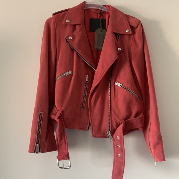Balfern Suede Biker Jacket In Red - Picture 7 of 11